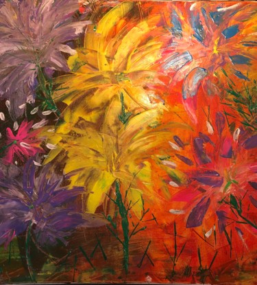 Painting titled "Blumen" by Ronny Fischer, Original Artwork, Acrylic