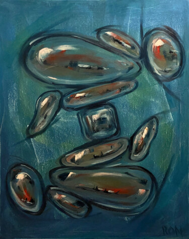 Malerei mit dem Titel "Blue Balance" von Ronny Simon, Original-Kunstwerk, Öl