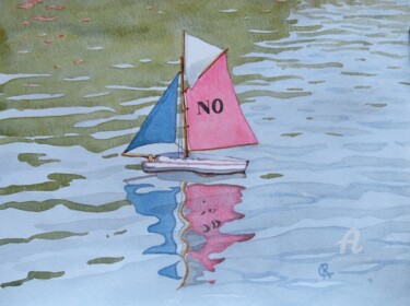 Peinture intitulée "Voilier au bassin d…" par C.Rony, Œuvre d'art originale, Aquarelle