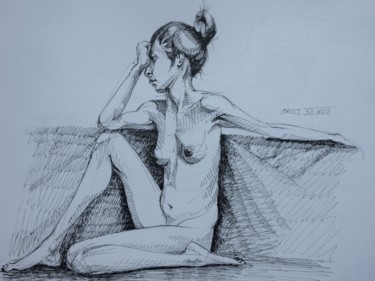 Rysunek zatytułowany „Estudio figura desn…” autorstwa Roo Onza, Oryginalna praca, Atrament