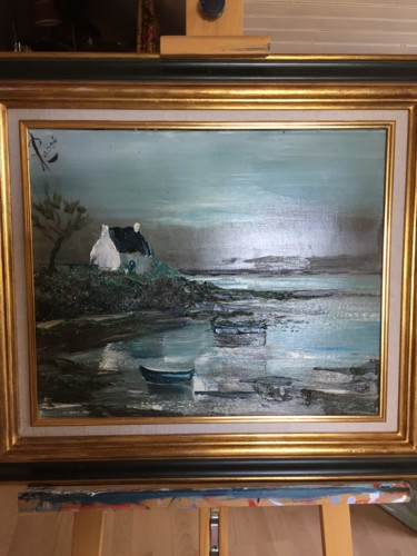 Painting titled "paysage marin" by Catherine Roose, Original Artwork, Oil