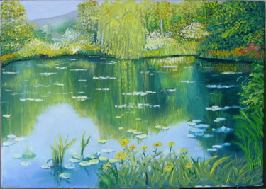 Картина под названием "пруд с лилиями" - Olga Reshetnikova, Подлинное произведение искусства, Масло