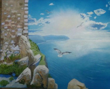 Картина под названием "Чайка над морем" - Olga Reshetnikova, Подлинное произведение искусства, Масло