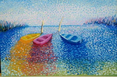 Картина под названием "Три лодочки" - Olga Reshetnikova, Подлинное произведение искусства, Масло