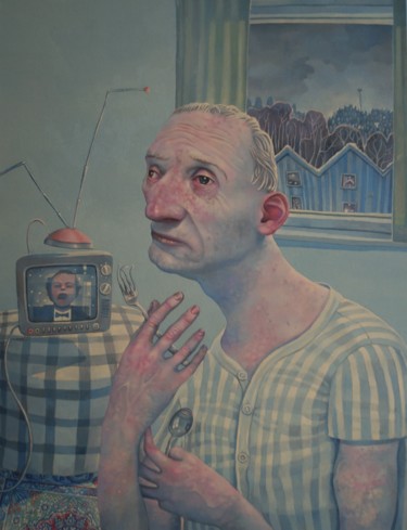 Painting titled "Man in a box" by Rory Mitchell, Original Artwork, Oil