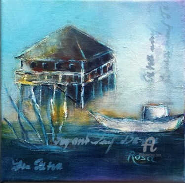 Painting titled "Cabane tchanquée" by Rosa B, Original Artwork, Acrylic Mounted on Wood Stretcher frame