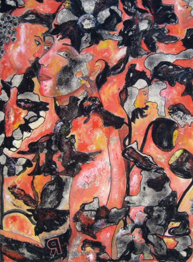 Das heimliche Rendez-vous Peinture intitulée "Das heimliche Rende…" par Rosa Bittner, Œuvre d'art originale, Encre