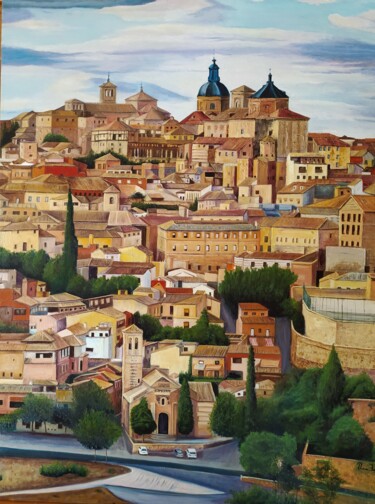 Painting titled "Panorámica Toledo,…" by Rosa M Fernández, Original Artwork, Lacquer