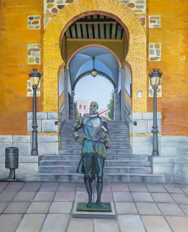 Painting titled "Cervantes, Arco de…" by Rosa M Fernández, Original Artwork, Oil Mounted on Wood Stretcher frame