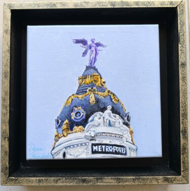 Painting titled "Metrópolis" by Rosa M Fernández, Original Artwork, Oil Mounted on Wood Stretcher frame