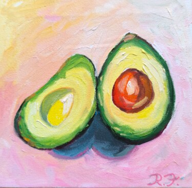 Schilderij getiteld "Aguacate" door Rosa M Fernández, Origineel Kunstwerk, Olie Gemonteerd op Frame voor houten brancard