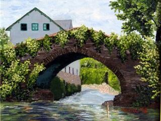 Painting titled "Puente Romano" by Rosa Maria Castaño, Original Artwork