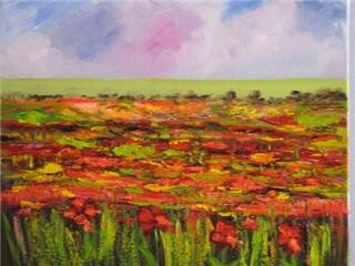 Painting titled "Campo de amapolas" by Rosa Maria Castaño, Original Artwork