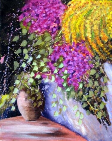 Painting titled "Mimosa y buganvilias" by Rosa Maria Castaño, Original Artwork