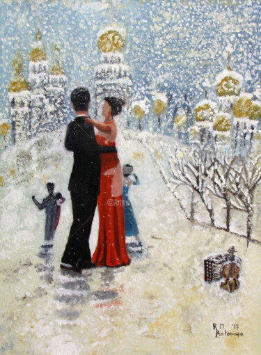Pittura intitolato "tango sotto la neve" da Rmprotopapa, Opera d'arte originale, Encausti Montato su Telaio per barella in l…