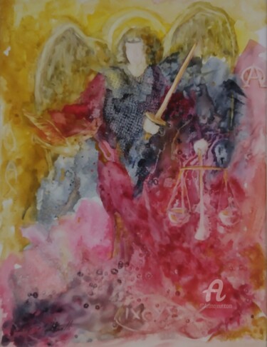 Painting titled "Miguel Arcanjo" by Rosa Martinelli, Original Artwork, Watercolor