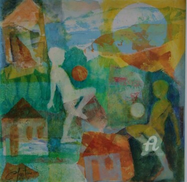 Collages titled "EMBAIXADINHA" by Rosa Martinelli, Original Artwork, Collages Mounted on Glass