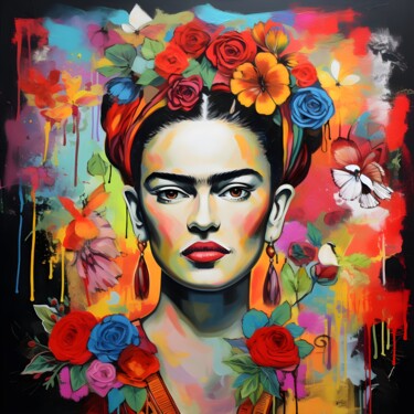 Arts numériques intitulée "Frida umringt von B…" par Rosa Piazza, Œuvre d'art originale, Image générée par l'IA Monté sur Pl…