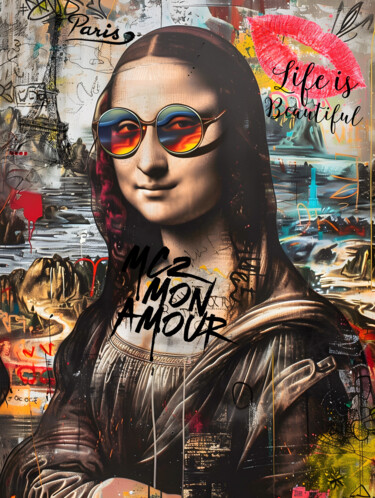 Digitale Kunst mit dem Titel "Mona Lisa Kiss" von Rosa Piazza, Original-Kunstwerk, Digitale Malerei