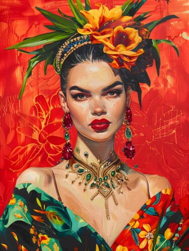 Arte digital titulada "Mexican Girl with f…" por Rosa Piazza, Obra de arte original, Pintura Digital