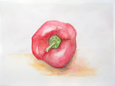 Pittura intitolato "Peperone rosso" da Rosa Inversi, Opera d'arte originale, Acquarello