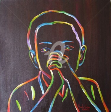 Pintura intitulada "garotinho Afro - sé…" por Rosaly Gripp Gobbo (Rosaly Gripp), Obras de arte originais