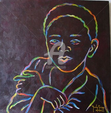 Pintura intitulada "Garotinho Afro II -…" por Rosaly Gripp Gobbo (Rosaly Gripp), Obras de arte originais