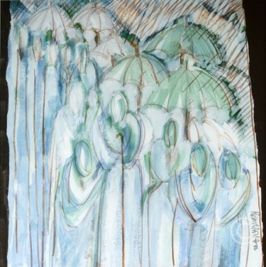 Pittura intitolato "Sotto la pioggia" da Rosamaria Santini, Opera d'arte originale, Olio