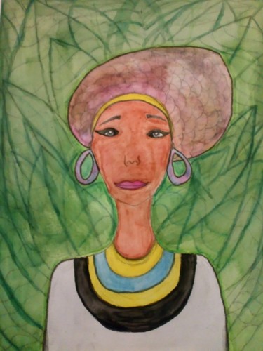 Painting titled "Femme Afro" by Rosana, Original Artwork, Watercolor
