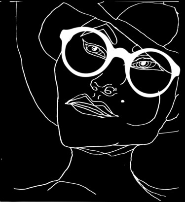 Drawing titled "Femme Lunette" by Rosana, Original Artwork, Photo Montage