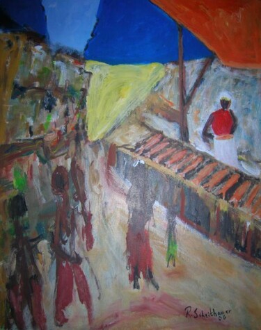 Painting titled "Mercado de peixes" by Rosangela Scheithauer, Original Artwork, Oil