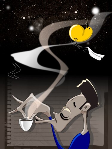 Arte digital titulada "Coffee break" por Rosangela Rodrigues, Obra de arte original, Pintura Digital