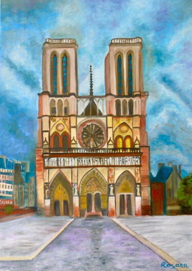 Painting titled ""Chère Notre Dame"" by Rosann, Original Artwork, Oil