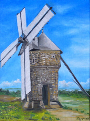 Ζωγραφική με τίτλο ""Moulin de Batz sur…" από Rosann, Αυθεντικά έργα τέχνης, Λάδι Τοποθετήθηκε στο Ξύλινο φορείο σκελετό