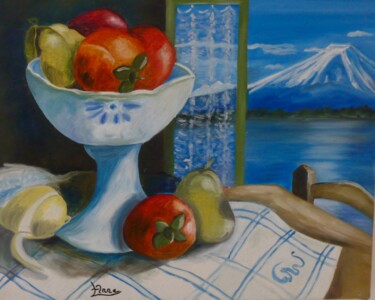 Pittura intitolato "Nature morte bleue" da Rosann, Opera d'arte originale, Olio