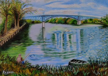 Malerei mit dem Titel ""Le pêcheur des bor…" von Rosann, Original-Kunstwerk, Öl