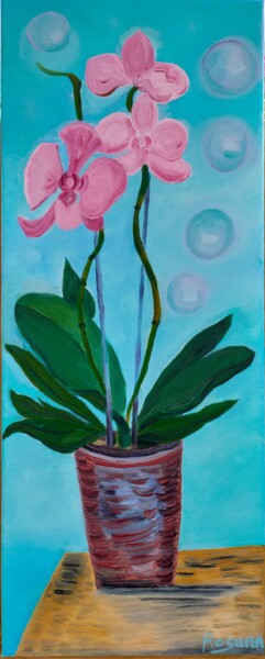 Painting titled ""Orchidée bulle"" by Rosann, Original Artwork, Oil Mounted on Wood Stretcher frame