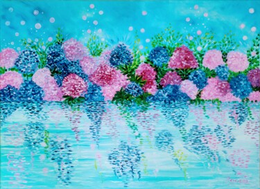 Картина под названием ""BLUE LAGOON"" - Rosann, Подлинное произведение искусства, Масло Установлен на Деревянная рама для но…