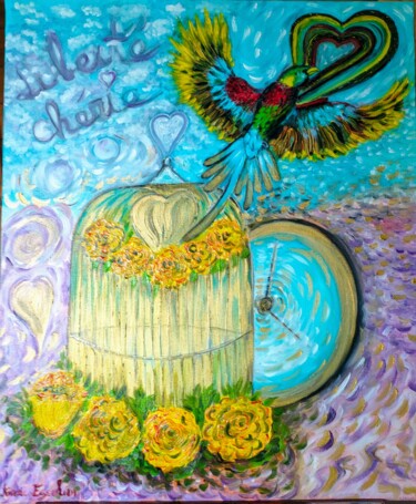 Pintura titulada "Le Quetzal, métapho…" por Rosann, Obra de arte original, Oleo Montado en Bastidor de camilla de madera