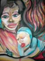 Schilderij getiteld "Maternità" door Rosanna Fulgoni, Origineel Kunstwerk