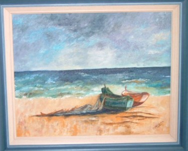 Peinture intitulée "Barques avec filet…" par Claeys, Œuvre d'art originale