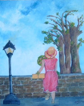 Peinture intitulée "Jeune fille au mur" par Claeys, Œuvre d'art originale