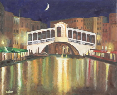 Картина под названием "Venecia. Puente de…" - Rosa Maria Rins Dirichx, Подлинное произведение искусства, Масло