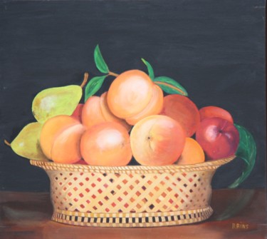 Painting titled "cesta-de-frutas-ole…" by Rosa Maria Rins Dirichx, Original Artwork, Oil