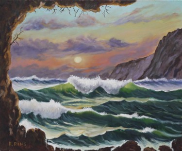 Pintura intitulada "mar-revuelto-oleo-5…" por Rosa Maria Rins Dirichx, Obras de arte originais, Óleo