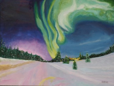Painting titled "aurora-boreal-oleo-…" by Rosa Maria Rins Dirichx, Original Artwork, Oil