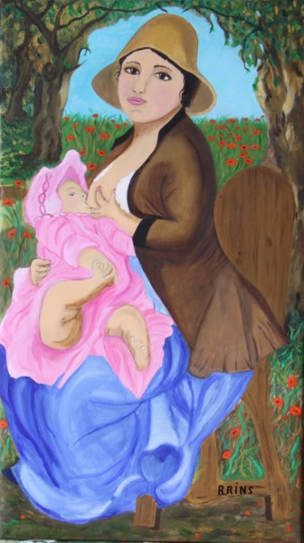 Painting titled "LA NODRIZA" by Rosa Maria Rins Dirichx, Original Artwork, Oil
