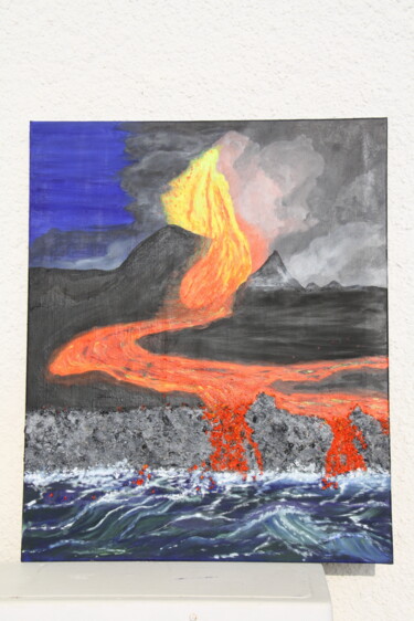 Pittura intitolato "Volcan Cumbre vieja…" da Rosa Maria Rins Dirichx, Opera d'arte originale, Olio