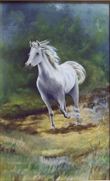 Painting titled "Caballo blanco A1" by Rosario De Mattos, Original Artwork, Oil