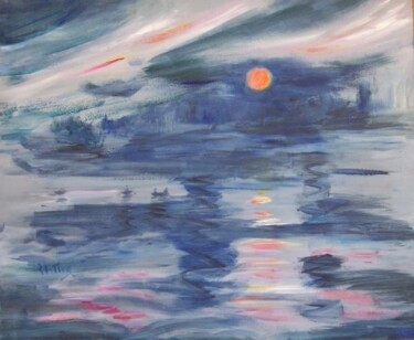 Painting titled "Atardecer en la cos…" by Rosario De Mattos, Original Artwork, Oil